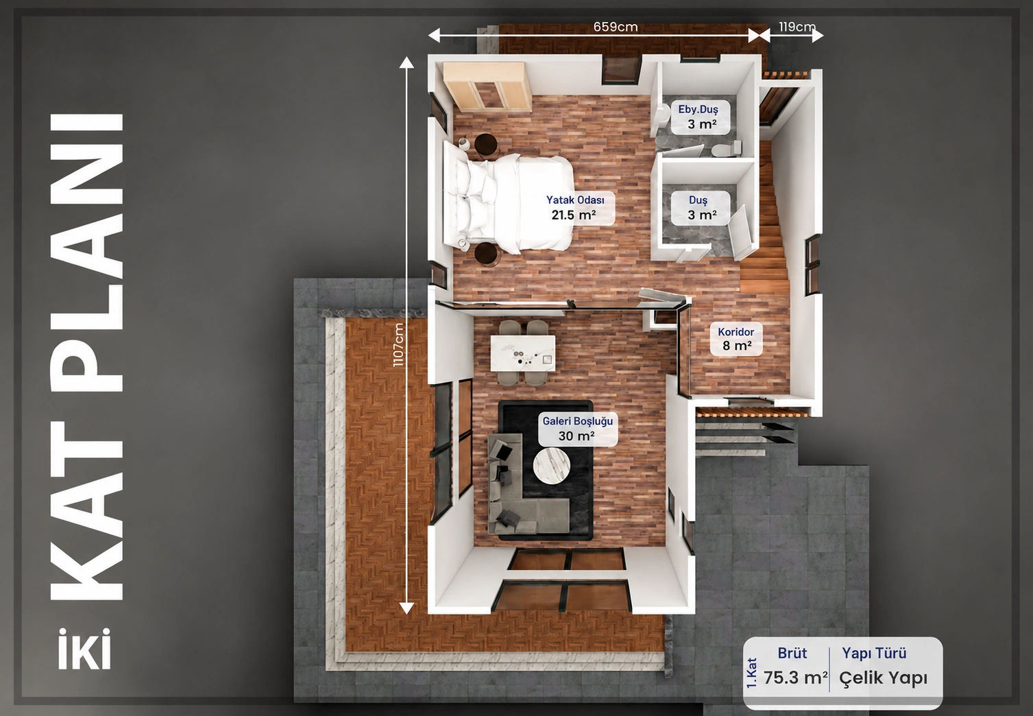 Çelik 143 üst kat planı